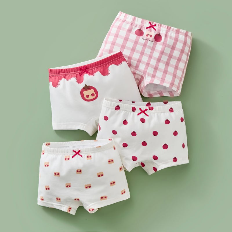 Girls Cotton Antibacterial Boxer Briefs Tomato bear pj5314 