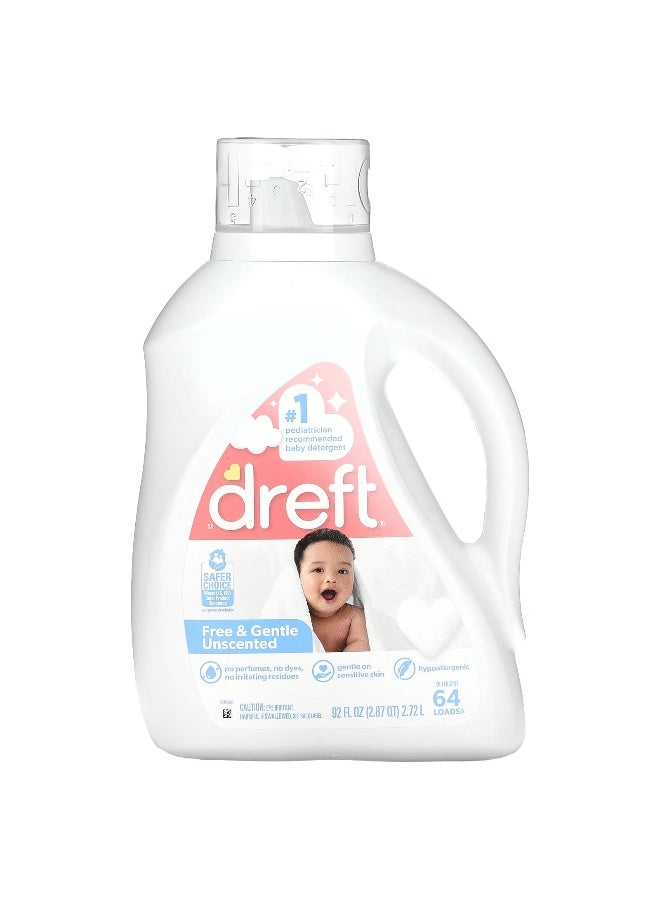 Dreft, Baby Detergent, Free & Gentle Unscented, 92 fl oz (2.72 l) - Image 1