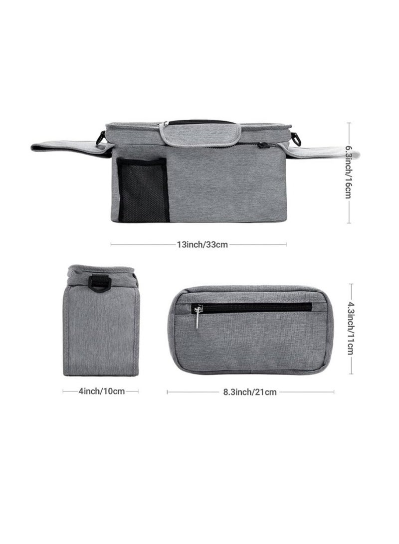 Universal Stroller Organizer,Stroller Accessories:Diaper Bag with Stroller Straps for Mom,Portable Stroller Bag with Insulated Cup Holder,Detachable Shoulder Strap&Zipper Bag,Newborn Essentials Organizer Bag for Baby Infant Pram（grey） - Image 2