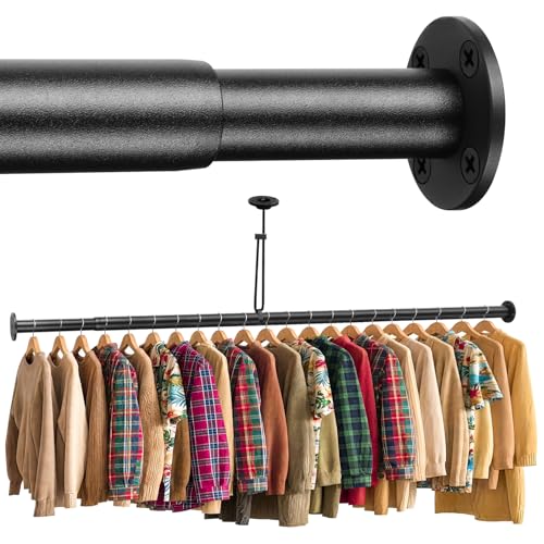 BaiNong Adjustable Closet Rods for Hanging Clothes 17 to 82 inch Black Heavy Duty clothes rod for closet, Laundry, Bathroom, RV Closet Organization and Storage - Image 1