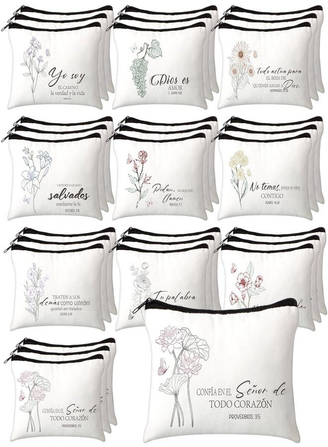 FuWeave مجموعة هدايا عيد الميلاد من FuWeave، 30 قطعة، للنساء، حقائب مستحضرات تجميل دينية مسيحية إسبانية بالجملة، حقائب أقلام رصاص مزينة بآيات من الكتاب المقدس، حقائب مكياج مسيحية بسحاب، هدية مثالية للسفر للنساء - Image 1