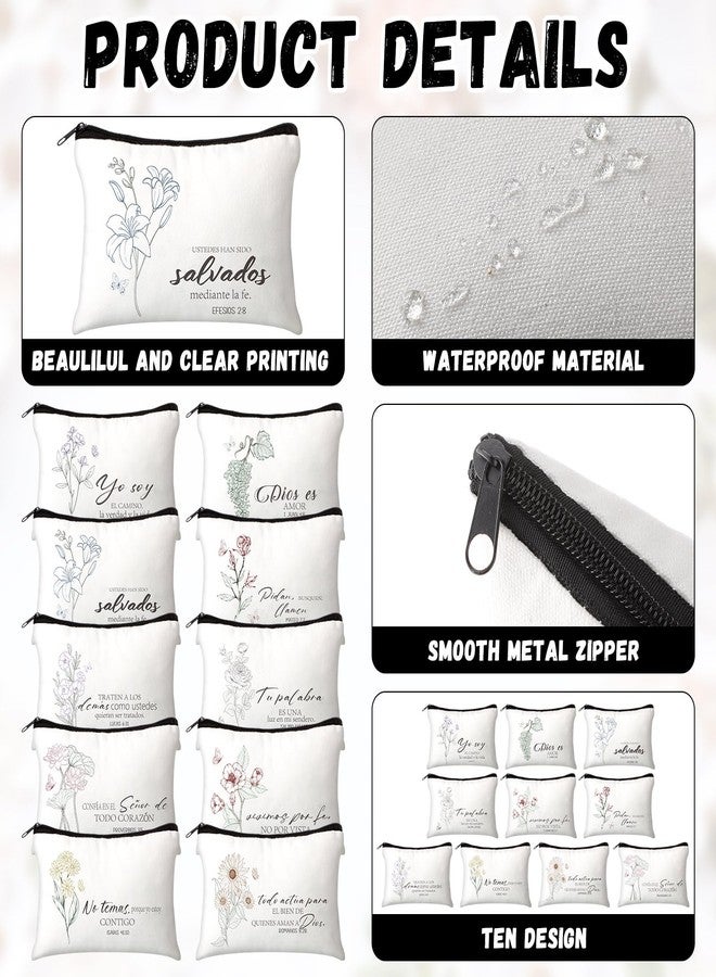 FuWeave مجموعة هدايا عيد الميلاد من FuWeave، 30 قطعة، للنساء، حقائب مستحضرات تجميل دينية مسيحية إسبانية بالجملة، حقائب أقلام رصاص مزينة بآيات من الكتاب المقدس، حقائب مكياج مسيحية بسحاب، هدية مثالية للسفر للنساء - Image 3