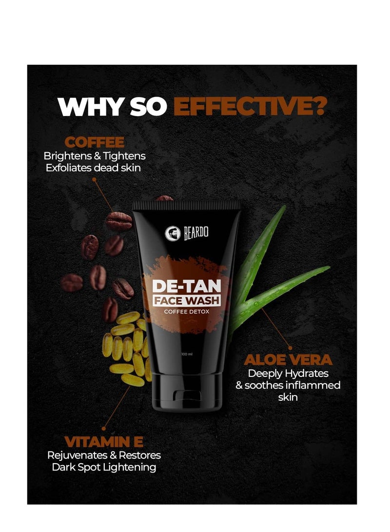 Beardo DeTan Face Wash for Men | With Vitamin E, Aloe Vera & Coffee | All in One Tan removal Face Wash for Men | Exfoliates, Brightens and Hydrates Skin | All Skin type | 100ml - Image 3