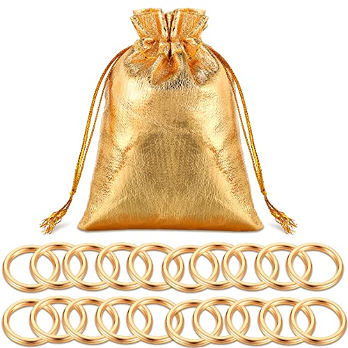 Chalyna 20 Pcs Toy Gold Power Rings Metal Game Figure Display Dream Catcher Rings with Drawstring Organza Bags1 x 08 InchGold - Image 1