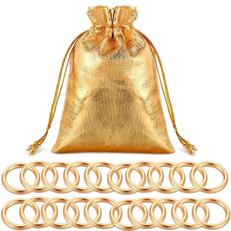Chalyna 20 Pcs Toy Gold Power Rings Metal Game Figure Display Dream Catcher Rings with Drawstring Organza Bags1 x 08 InchGold - Image 3