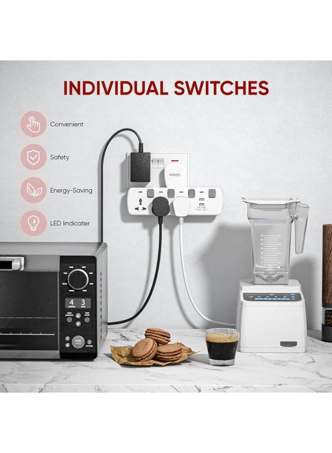 Elexon T Socket Universal Extension Power Adapter with 2 USB, Wall Socket 3 Way Electrical Outlet Adaptor, 3 Pin Electric Sockets for Home, Office - Image 5