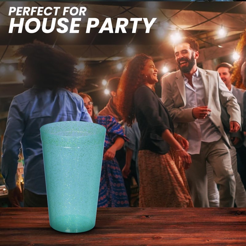 COMET Plastics Reusable Party Glasses Drinking Glass Plastic CupsBPA Free Leak Proof House Party Dispenser Multicolour Tumblers Red Blue Green with Glitter Finish Pack of 12 500ml Each - Image 2