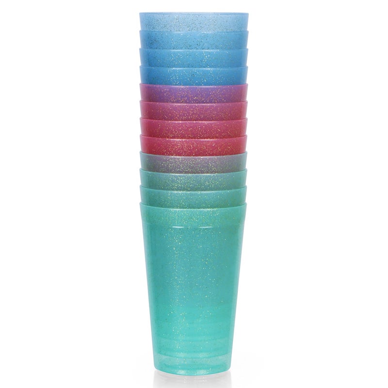 COMET Plastics Reusable Party Glasses Drinking Glass Plastic CupsBPA Free Leak Proof House Party Dispenser Multicolour Tumblers Red Blue Green with Glitter Finish Pack of 12 500ml Each - Image 4