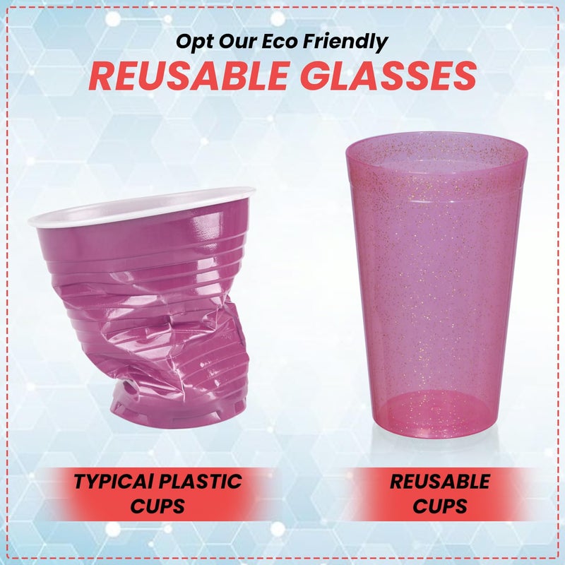 COMET Plastics Reusable Party Glasses Drinking Glass Plastic CupsBPA Free Leak Proof House Party Dispenser Multicolour Tumblers Red Blue Green with Glitter Finish Pack of 12 500ml Each - Image 3