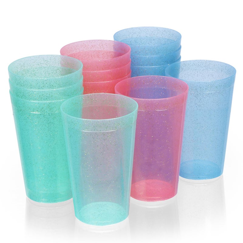 COMET Plastics Reusable Party Glasses Drinking Glass Plastic CupsBPA Free Leak Proof House Party Dispenser Multicolour Tumblers Red Blue Green with Glitter Finish Pack of 12 500ml Each - Image 1