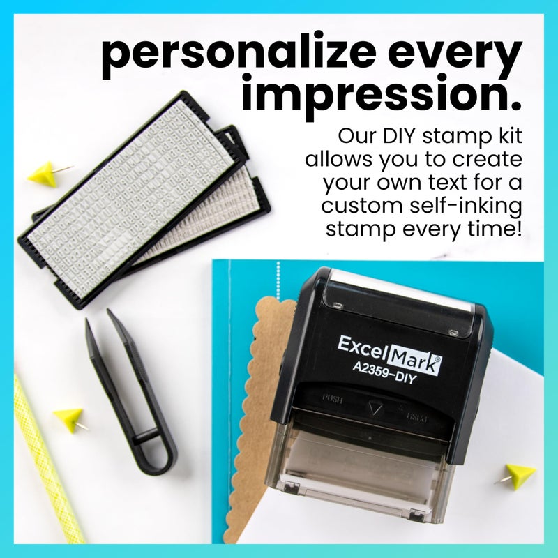 ExcelMark Self-Inking DIY Custom Rubber Stamp Kit - Personalized Stamper for Business or Home - Address Stamp, Message Stamp, and More (Black) - Image 3