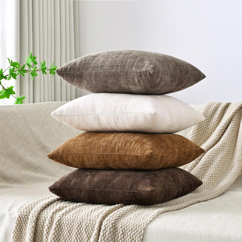 Cozoomy Set of 4 Soft Textured Decorative Throw Pillow Covers 18x18 Inch Cozy Farmhouse Cushion Cover Square Accent Pillow Cases for Bed Couch Sofa Living Room, Beige Taupe Brown - Image 2