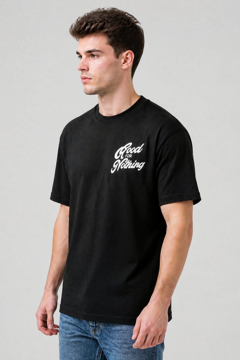 GOOD FOR NOTHING Men Crew Neck Short Sleeve Brand Logo T-Shirt, Black - Image 4