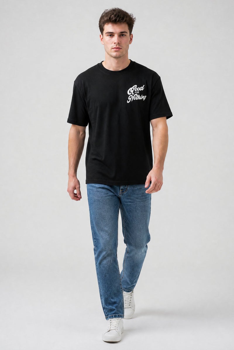 GOOD FOR NOTHING Men Crew Neck Short Sleeve Brand Logo T-Shirt, Black - Image 2
