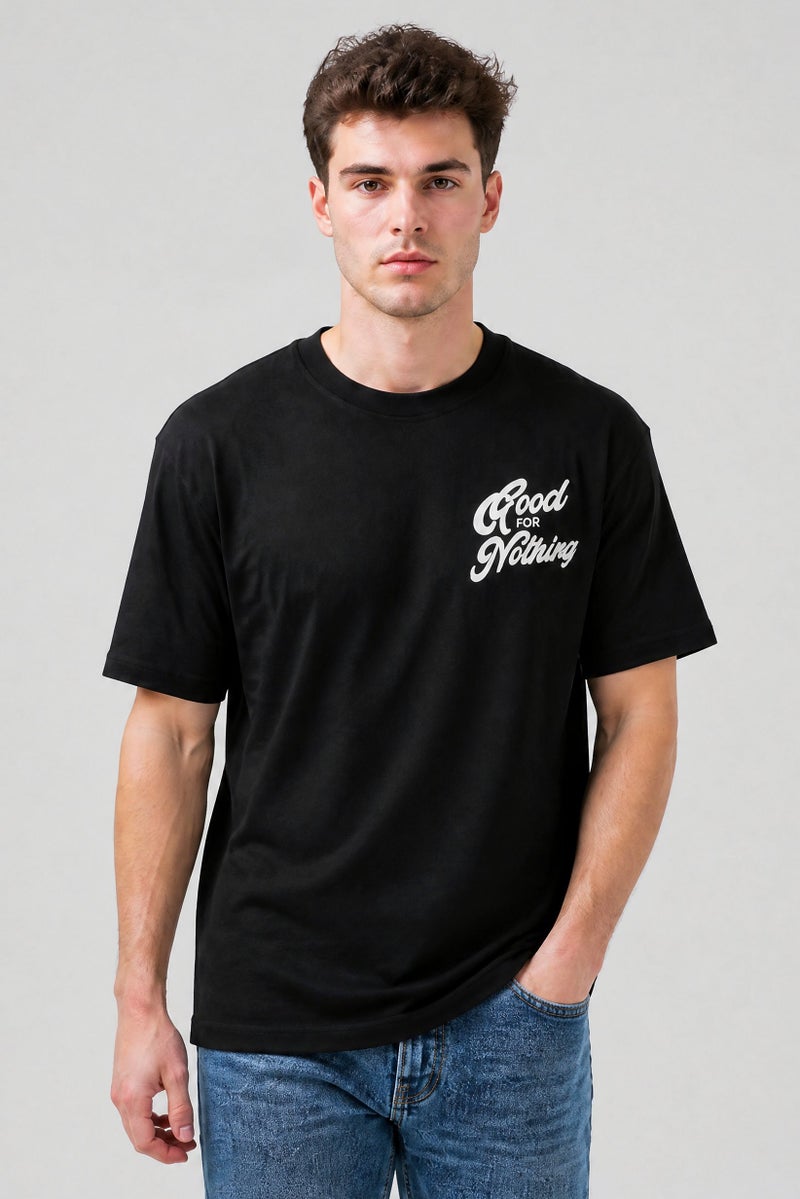 GOOD FOR NOTHING Men Crew Neck Short Sleeve Brand Logo T-Shirt, Black - Image 1