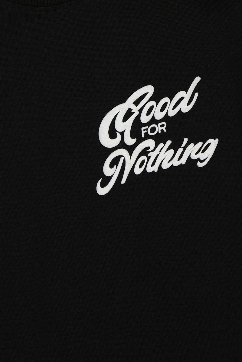 GOOD FOR NOTHING Men Crew Neck Short Sleeve Brand Logo T-Shirt, Black - Image 3