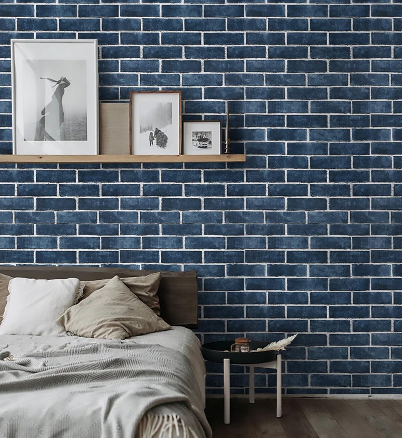 HeloHo 196.8"X17.7" Navy Blue Brick Wallpaper Peel and Stick Self-Adhesive Removable Brick 3D Textured Wall Paper for Kitchen Backsplash Living Room Bedroom Decor - Image 2