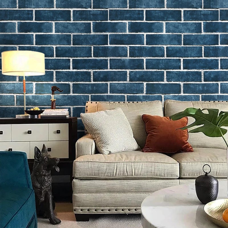 HeloHo 196.8"X17.7" Navy Blue Brick Wallpaper Peel and Stick Self-Adhesive Removable Brick 3D Textured Wall Paper for Kitchen Backsplash Living Room Bedroom Decor - Image 4