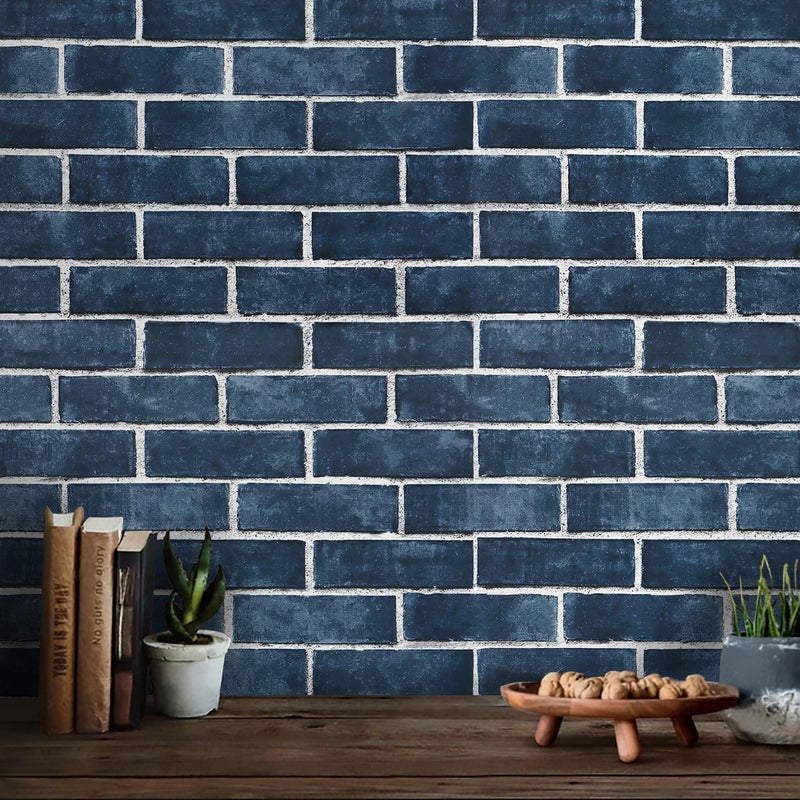 HeloHo 196.8"X17.7" Navy Blue Brick Wallpaper Peel and Stick Self-Adhesive Removable Brick 3D Textured Wall Paper for Kitchen Backsplash Living Room Bedroom Decor - Image 3