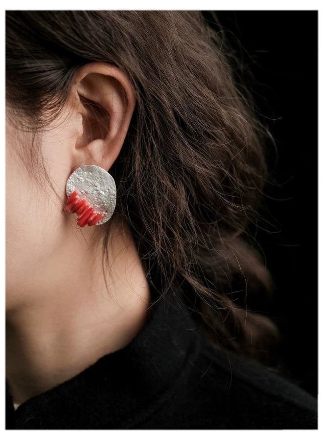 Red Sea Bamboo Geometric Round Vintage Earrings