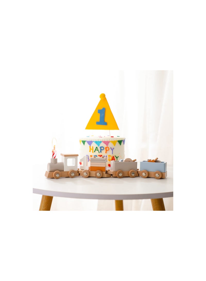 SOLARAE Wooden Train Set with Numbered Blocks - 12-Piece Educational Toy for Toddlers, Perfect Birthday Gift for Boys and Girls Ages 1-5, Made from 100% Natural Wood, Durable and Drop-Resistant. - Image 5