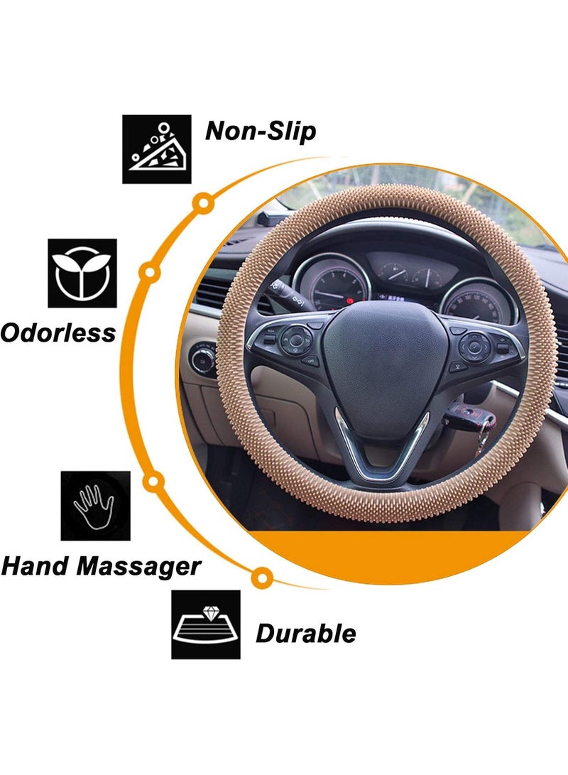 Silicone Steering Wheel Cover - Stress-Relieving Massage Grip Steering Wheel Cover Anti-Slip Universal Car Steering Wheel Cover for Men Fit 14-15 Inch Beige - Image 2