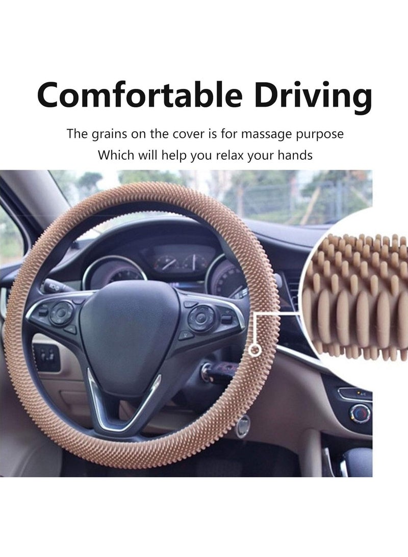 Silicone Steering Wheel Cover - Stress-Relieving Massage Grip Steering Wheel Cover Anti-Slip Universal Car Steering Wheel Cover for Men Fit 14-15 Inch Beige - Image 4