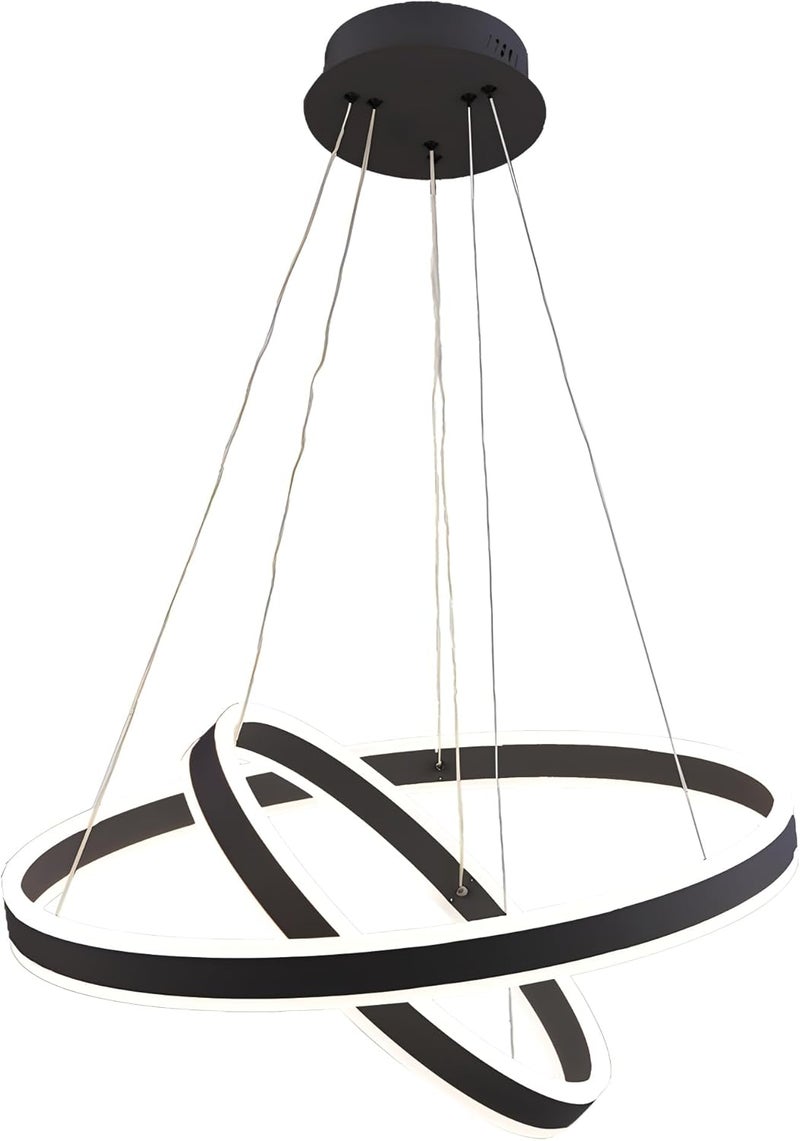 Modern LED Ring Chandelier Pendant Light – Adjustable Hanging Ceiling Lamp with Dimmable Circular Rings for Living Room, Dining Room, Bedroom, Foyer & Office (BLACK, 2 LAYER 60+40CM) - Image 1