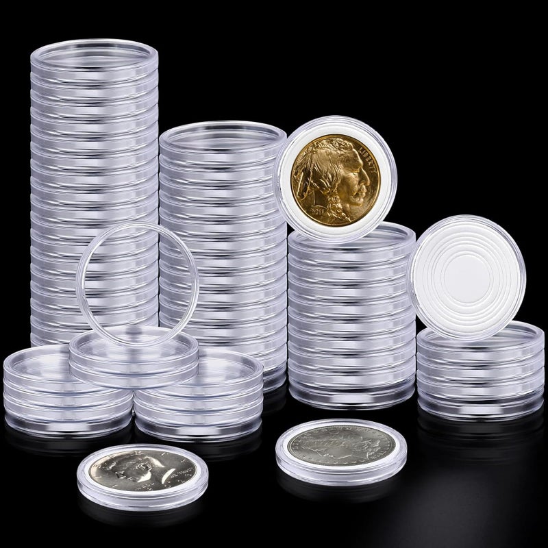 Coidea 63PCS Silver Dollar Coin Holder, Clear Coin Capsules, Coin Holders for Collectors, Plastic Coin Case for Morgan Silver Dollar, Coin Protectors with Adjustable Gasket (17/20/25/27/30/33/38/40mm) - Image 1