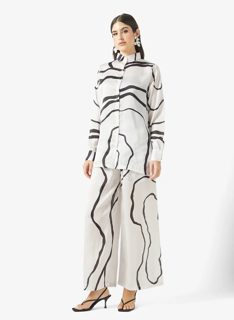 Fyor Abstract Print Button-Down Co-Ord Set