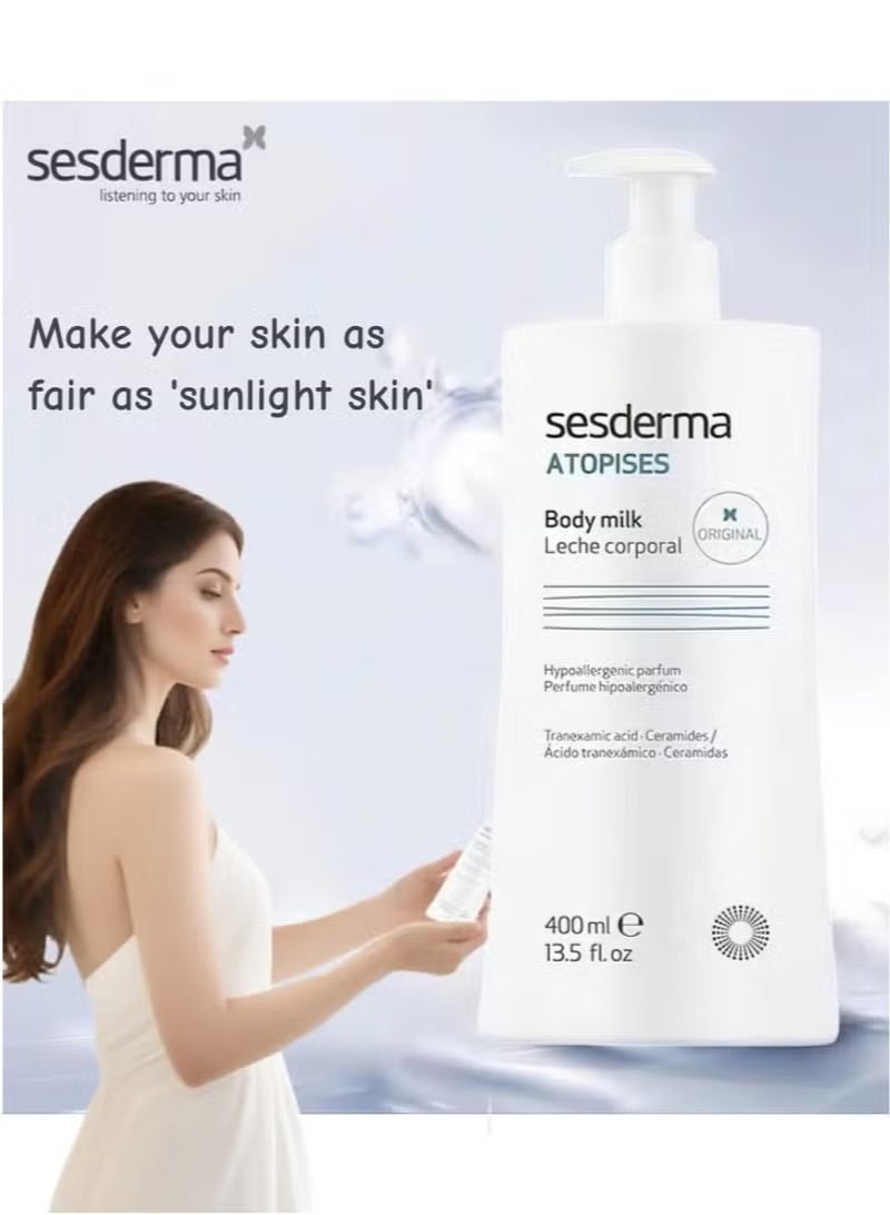 SeSDERMA ATOPISES Body Milk 13.5 fl. oz. - Brightening and Moisturizing Lotion for Dry Skin types, whitening body lotion with Niacinamide, Ceramide, Tranexamic Acid - Image 2
