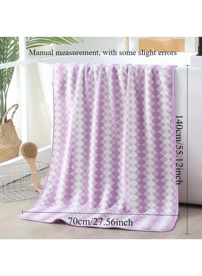Light Purple Geometric Lattice Bath Towel Super Soft Quick Dry Absorbent Polyester Blend - Image 4