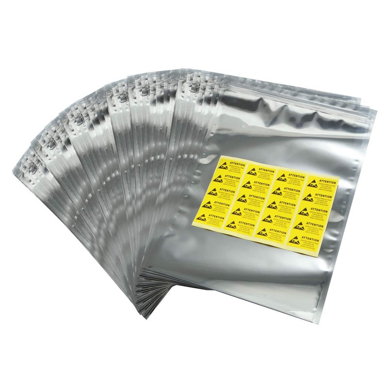MWRF Source 100 PC Zip Lock Top Anti-Static Bags and Labels for Electronic Devices, 8x12 inches, 203x304 mm - Image 1