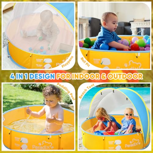 Peradix Baby Beach Tent Paddling Pool for Kids Pets with UV Sun Shelter Canopy Mosquito Net Portable Pop Up Infant Ball Pit Tent Toddler Wading Pool Perfect for Summer Beach Fun - Image 5