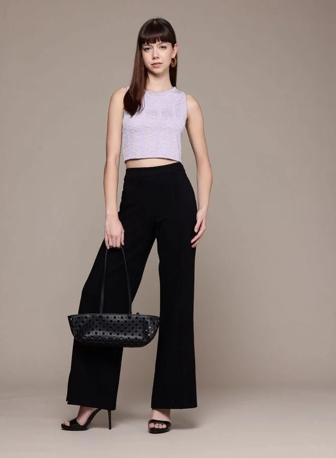 Freehand  Women Regular Fit Textured Crew Neck Sleeveless Crop Top  | Best Price UAE