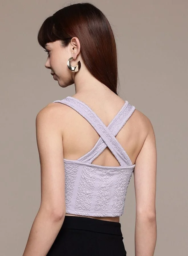 Freehand  Women Regular Fit Textured Crew Neck Sleeveless Crop Top  | Best Price UAE