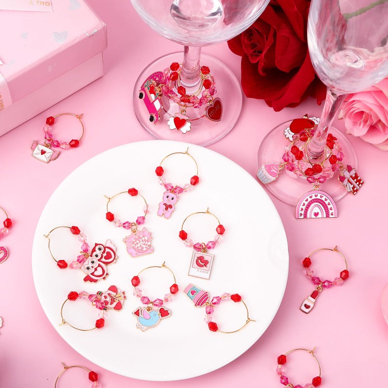 JUNEBRUSHS 24pc Valentine's Day Wine Charms - Glass Charms for Stem Glasses, Drink Markers for Valentine's Wine Party Ornaments - Image 5