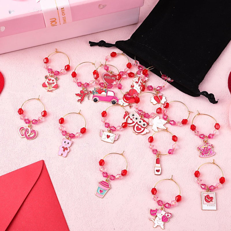 JUNEBRUSHS 24pc Valentine's Day Wine Charms - Glass Charms for Stem Glasses, Drink Markers for Valentine's Wine Party Ornaments - Image 4