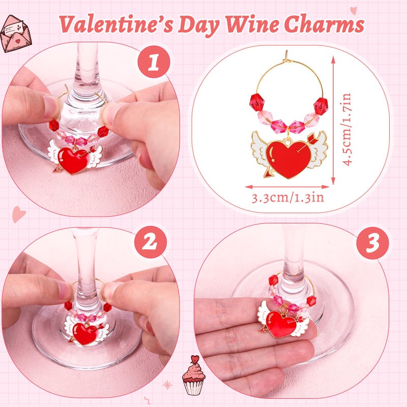 JUNEBRUSHS 24pc Valentine's Day Wine Charms - Glass Charms for Stem Glasses, Drink Markers for Valentine's Wine Party Ornaments - Image 3