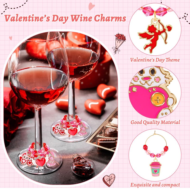 JUNEBRUSHS 24pc Valentine's Day Wine Charms - Glass Charms for Stem Glasses, Drink Markers for Valentine's Wine Party Ornaments - Image 2