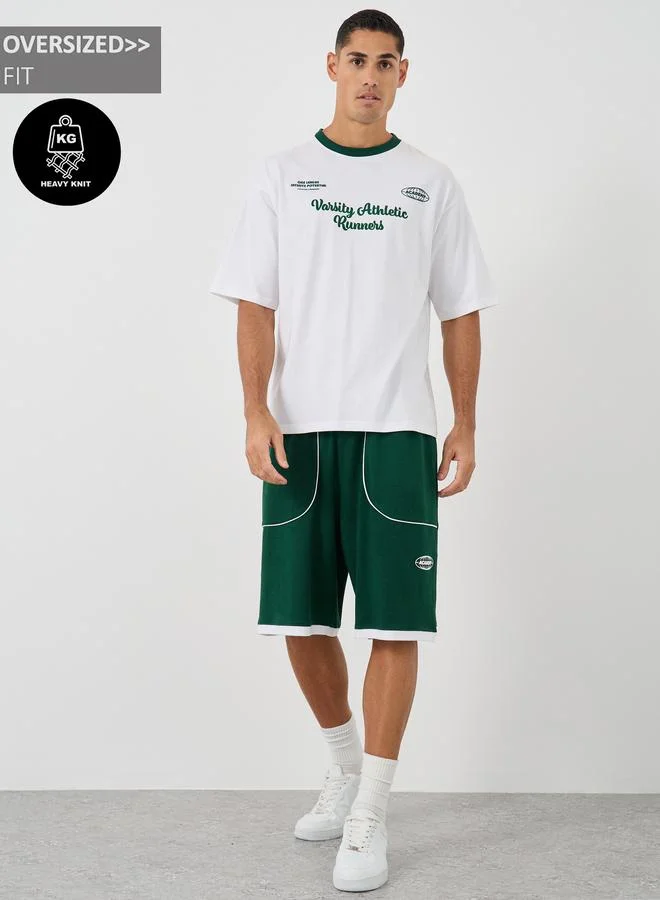 Styli Styli Mock Neck Oversized T-Shirt and Piping Detail Shorts Co-Ords