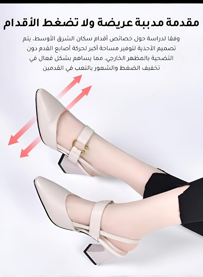 Fashion Woman Office Lady Shoes Sandals Women's Summer Pointy Chunky Shoes Large Size Sandals  Leather Thick Heel Sandals Square Toe Slingback Design with Stable Block Heel - Image 2
