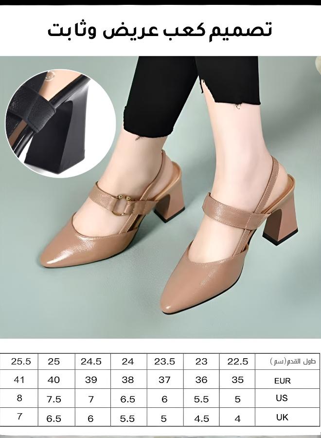 Fashion Woman Office Lady Shoes Sandals Women's Summer Pointy Chunky Shoes Large Size Sandals  Leather Thick Heel Sandals Square Toe Slingback Design with Stable Block Heel - Image 3