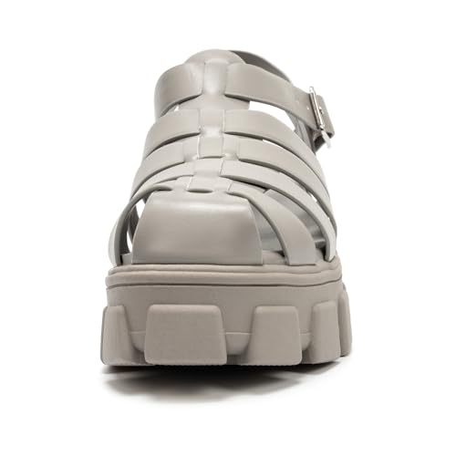 Colgo Womens Platform Wedge Sandals Chunky Block Heeled Adjustable Buckle Fisherman Sandals for Summer(Grey, 9) - Image 5