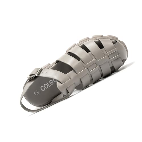 Colgo Womens Platform Wedge Sandals Chunky Block Heeled Adjustable Buckle Fisherman Sandals for Summer(Grey, 9) - Image 2
