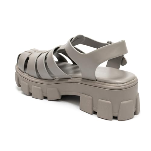 Colgo Womens Platform Wedge Sandals Chunky Block Heeled Adjustable Buckle Fisherman Sandals for Summer(Grey, 9) - Image 4