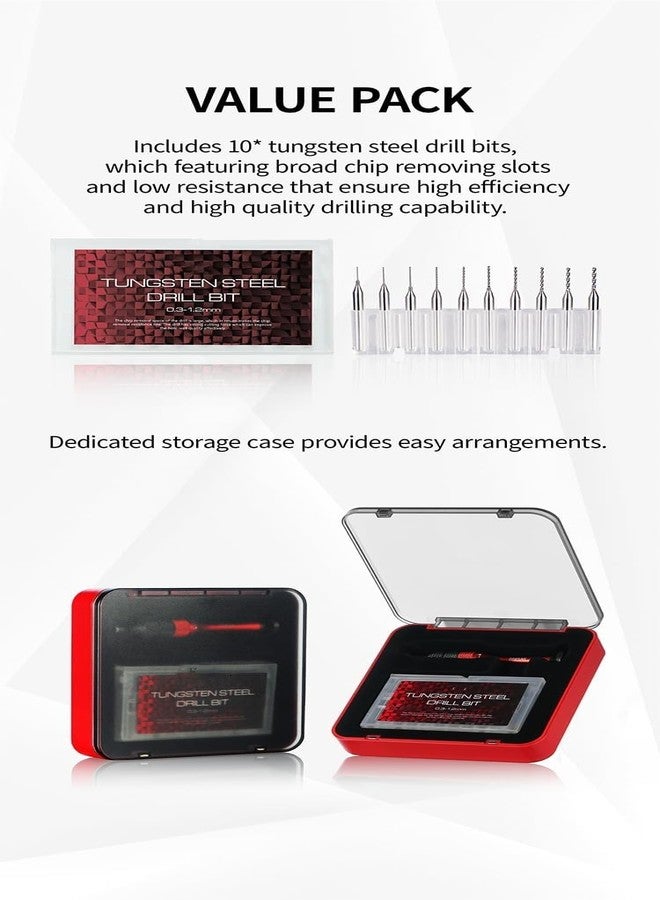 ANSAI Precision Aluminum Alloy Hand Drill Set, Tungsten Steel Drill Bits (0.3mm-1.2mm)10pcs for Hobby Scale Model, Crafts - Image 3