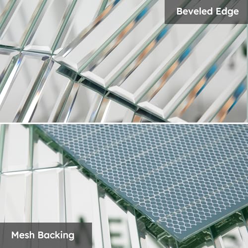Diflart Beveled Mirror Backsplash Tiles for Kitchen, Silver Strip, 12x12 Inch, Mirror Strip Tile for Bathroom Accent Wall, Pack of 5 Sq.ft - Image 3