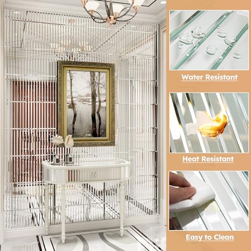 Diflart Beveled Mirror Backsplash Tiles for Kitchen, Silver Strip, 12x12 Inch, Mirror Strip Tile for Bathroom Accent Wall, Pack of 5 Sq.ft - Image 4