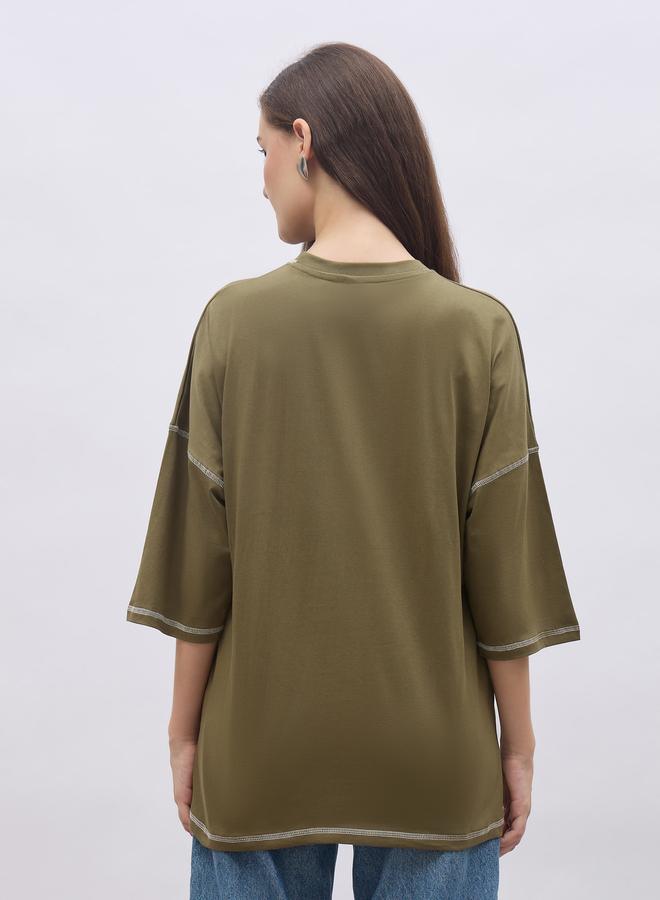 Styli Oversized Short Sleeve T-Shirt with Contrast Stitch Detail - Image 5